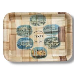 Vintage Bamboo Serving Tray Rectangle Texas Coast Padre Island Corpus Christi